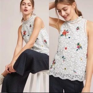 Anthropologie Maeve Macie Lace Embroidered Top
